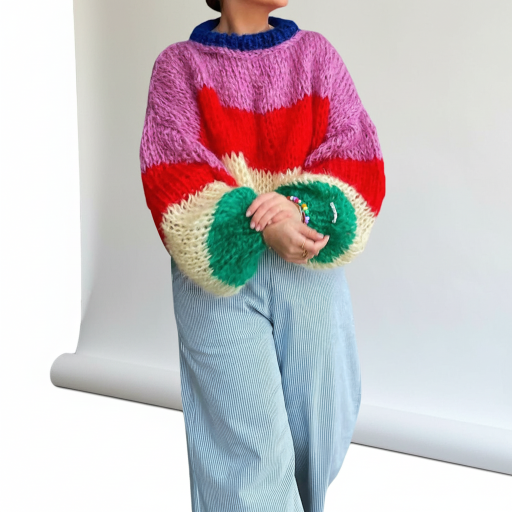 Women's Stripe-Detail Chunky-Knit Pullover – Hot Pink