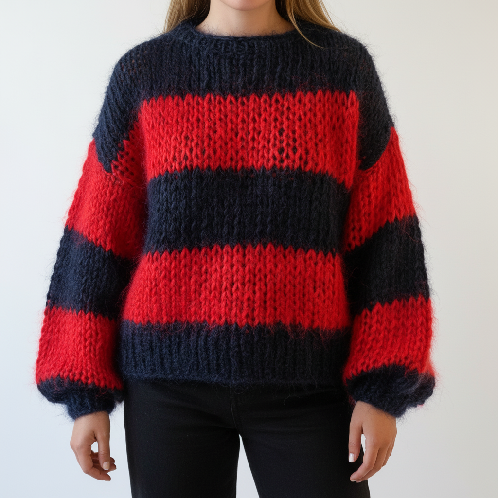 Women's Stripe-Detail Chunky-Knit Pullover – Red/Black