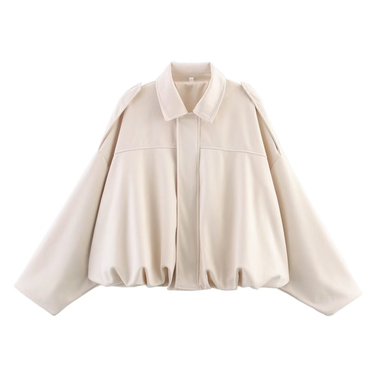 Women's Loose-Fit Shirt-Collar Bomber Jacket – White