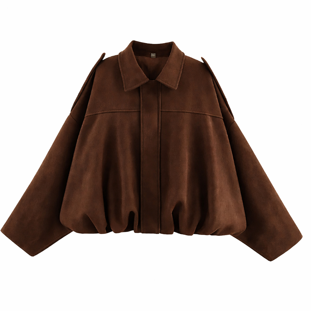 Women's Loose-Fit Shirt-Collar Bomber Jacket – Dark Brown