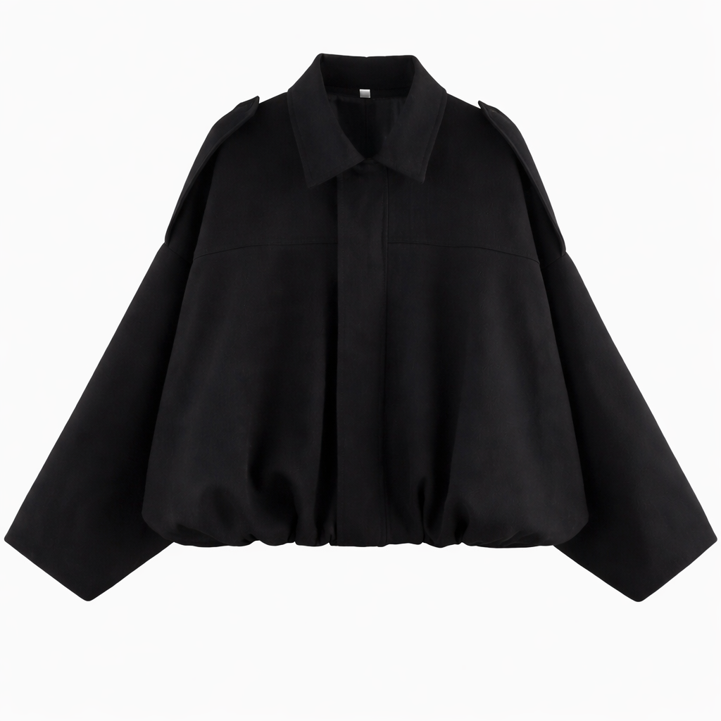 Women's Loose-Fit Shirt-Collar Bomber Jacket – Black