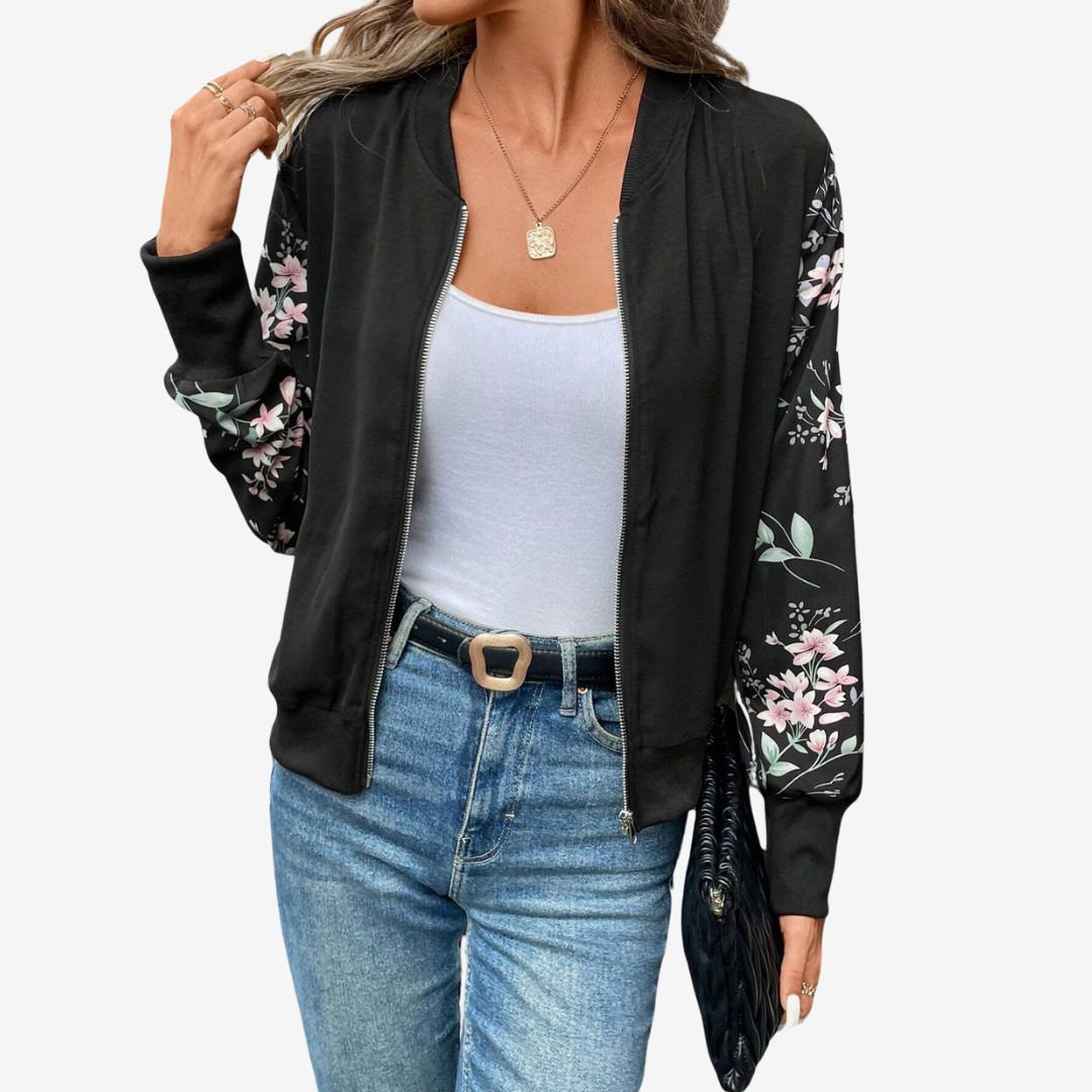 Women's Printed-Sleeve Bomber Jacket for Fall – view 2
