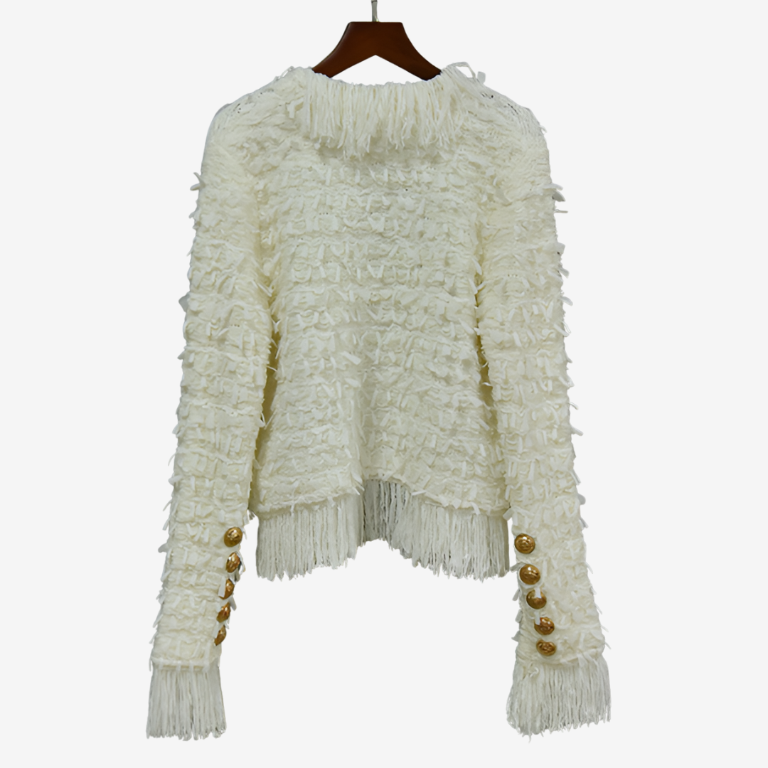 Women's Fringed Tweed-Effect Button Jacket for Fall – view 3