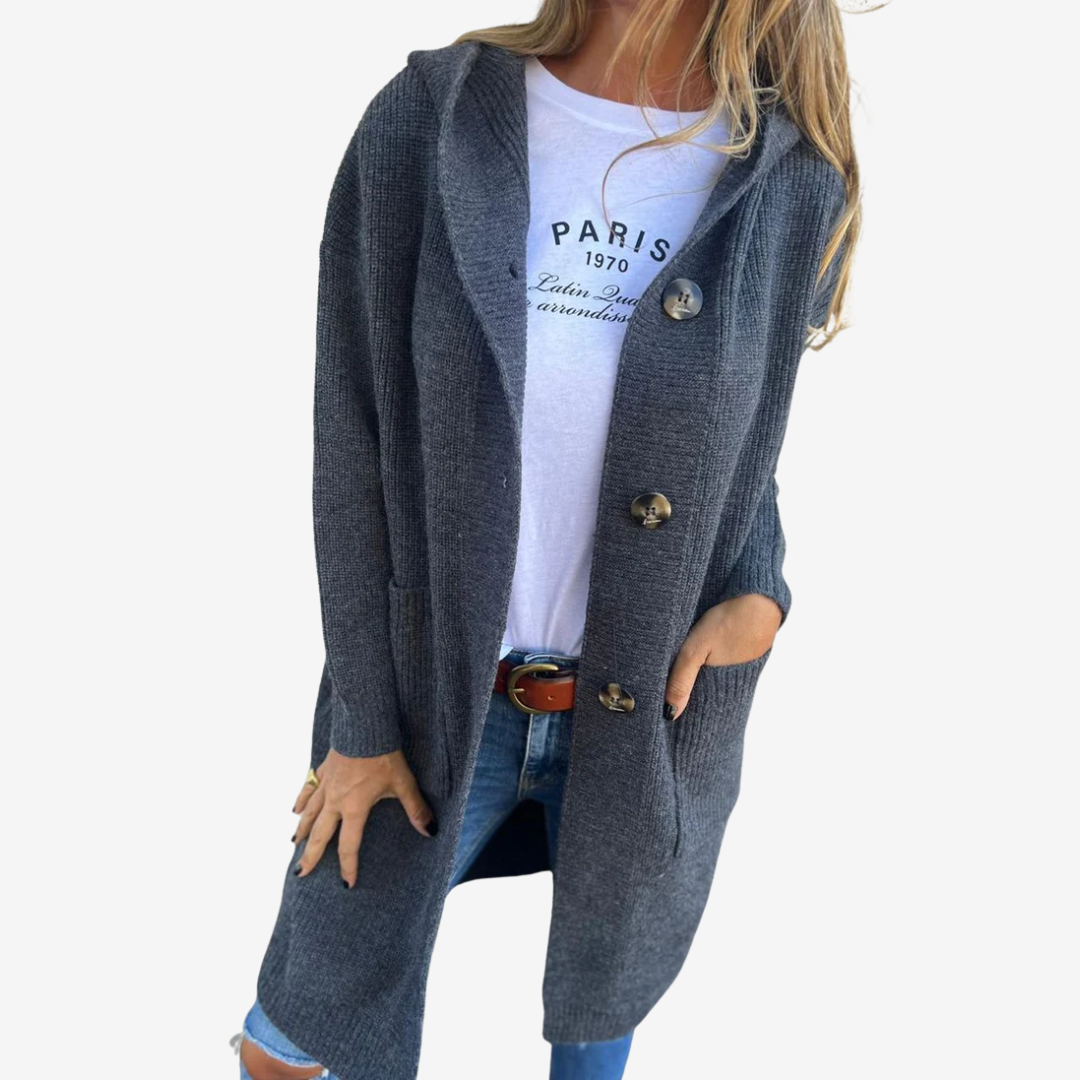Women's Longline Hood-Detail Knit Cardigan with Patch Pockets – view 5