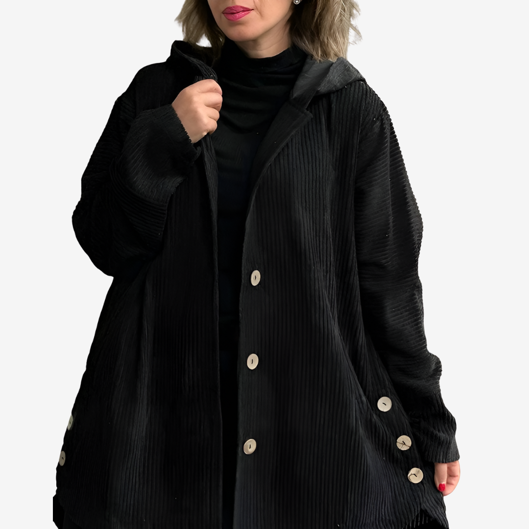 Women's Longline Hood-Detail Rib-Knit Button-Front Knit Cardigan – Black