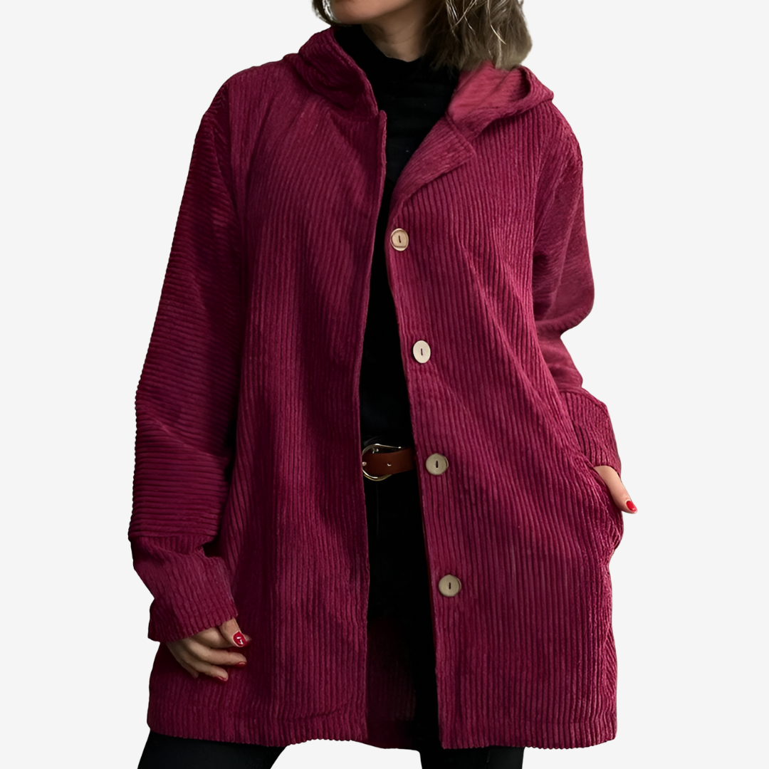 Women's Longline Hood-Detail Rib-Knit Button-Front Knit Cardigan – Wine Red