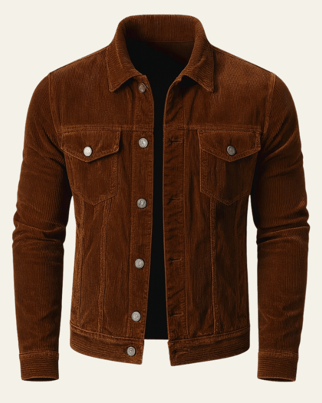 Men's Cord Button-Front Trucker Jacket – Brown