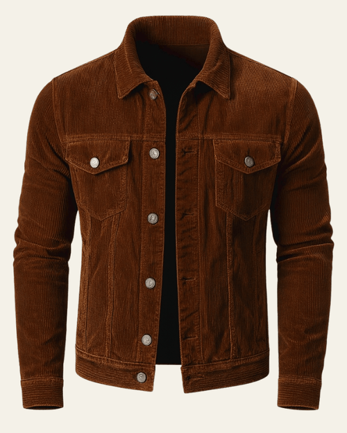 Men's Cord Button-Front Trucker Jacket – Brown