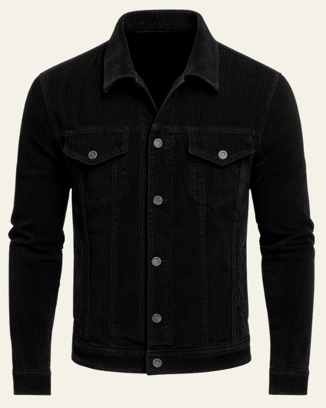 Men's Cord Button-Front Trucker Jacket – Black