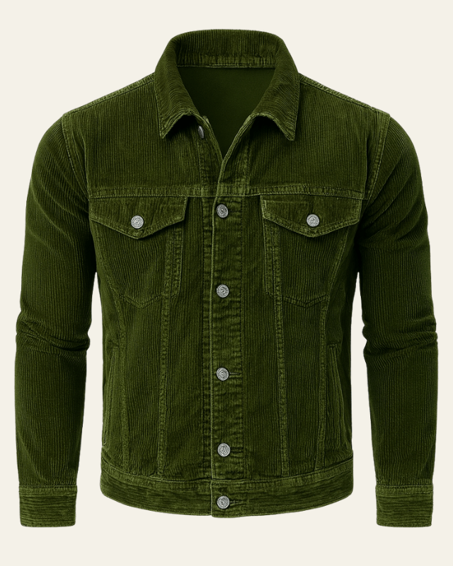 Men's Cord Button-Front Trucker Jacket – Olive Green