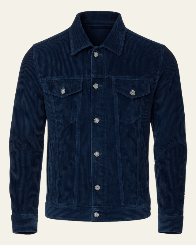 Men's Cord Button-Front Trucker Jacket – Dark Blue