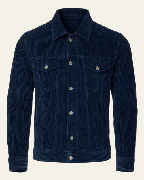 Men's Cord Button-Front Trucker Jacket – Dark Blue