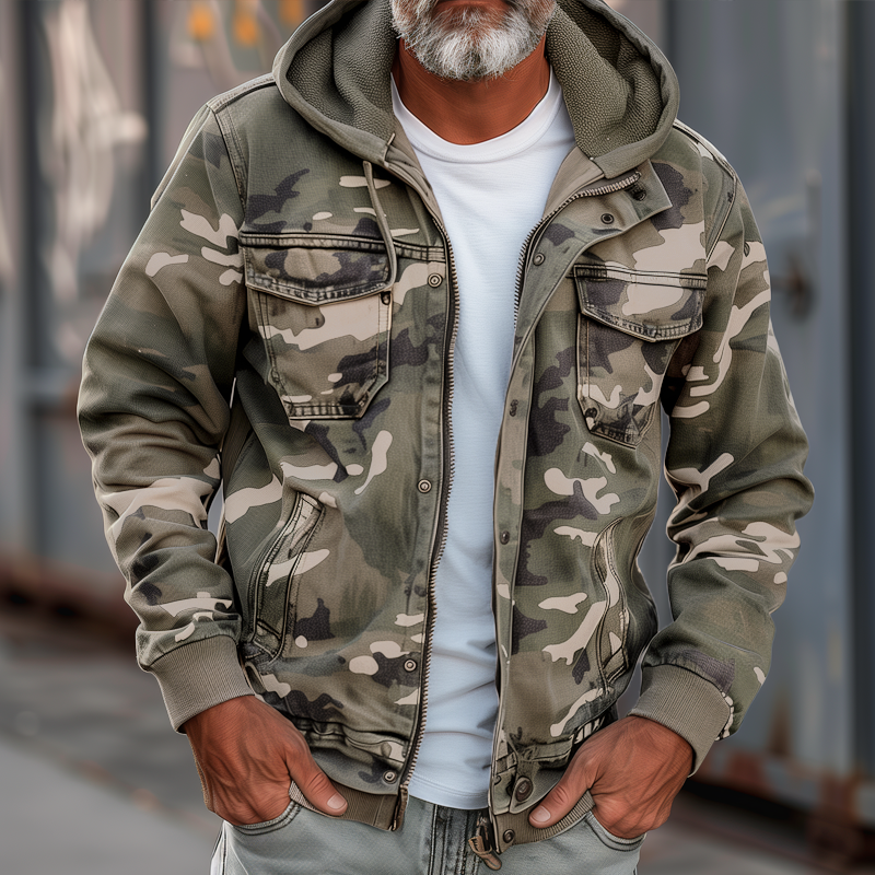 Men's Easy-Fit Cargo Jacket with Detachable Hood – Khaki