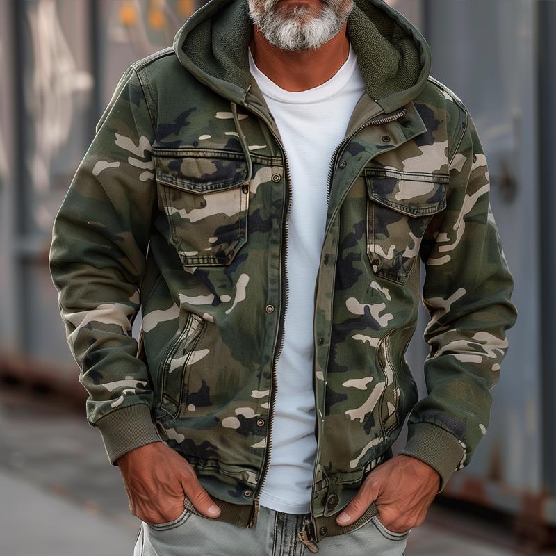 Men's Easy-Fit Cargo Jacket with Detachable Hood – Olive Green