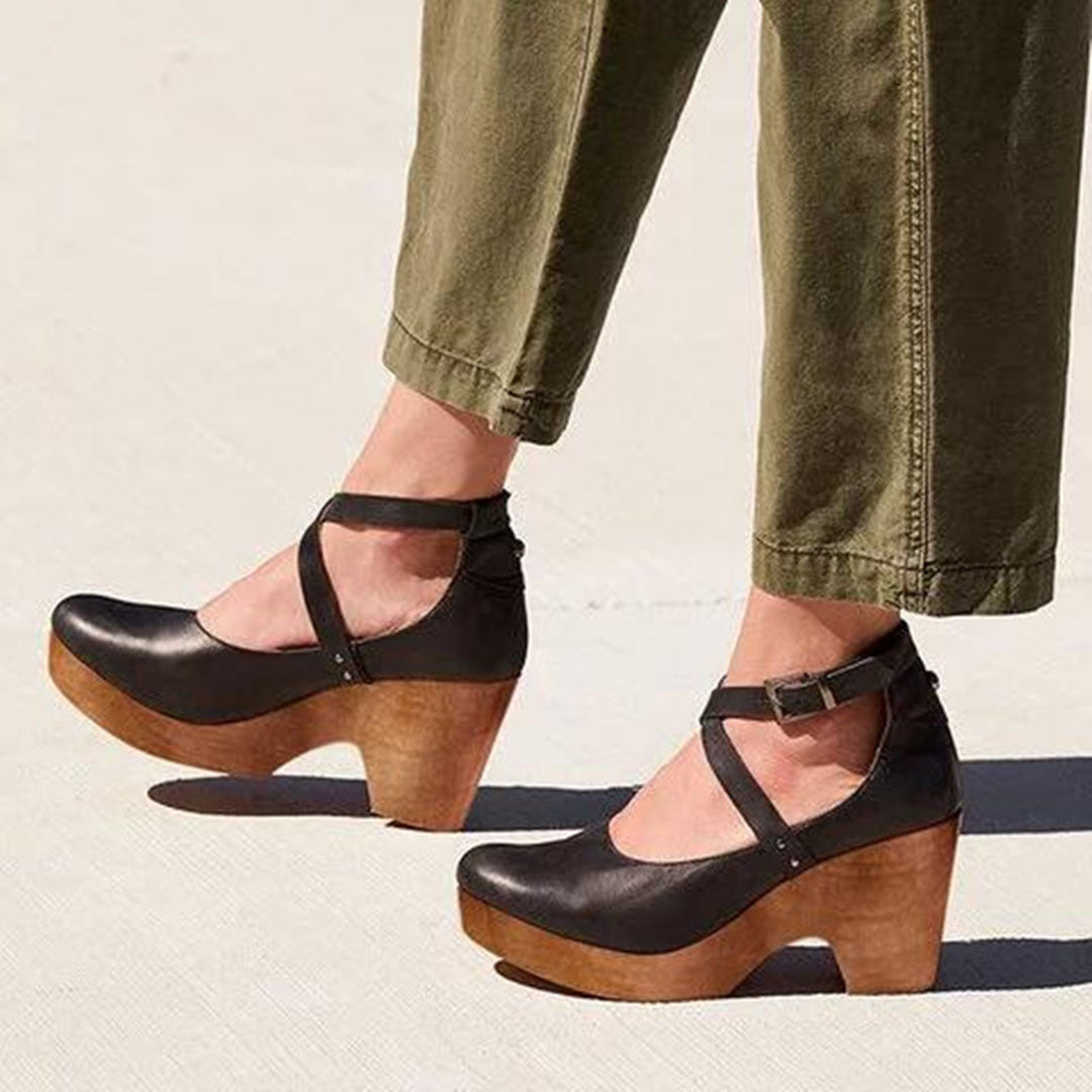 Women's Closed Toe Wedge-Heel Heels – Black