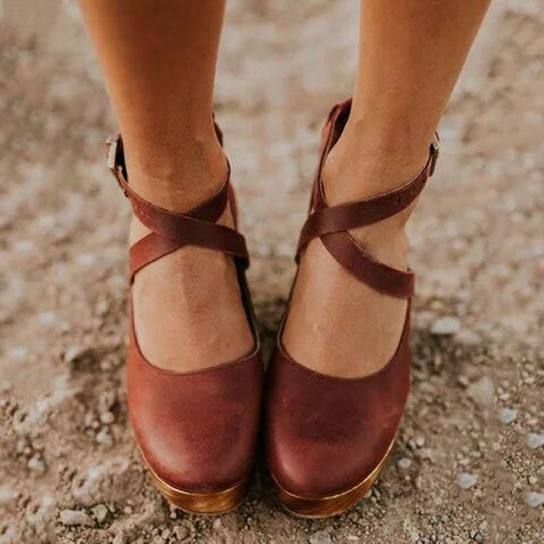 Women's Closed Toe Wedge-Heel Heels – Brown