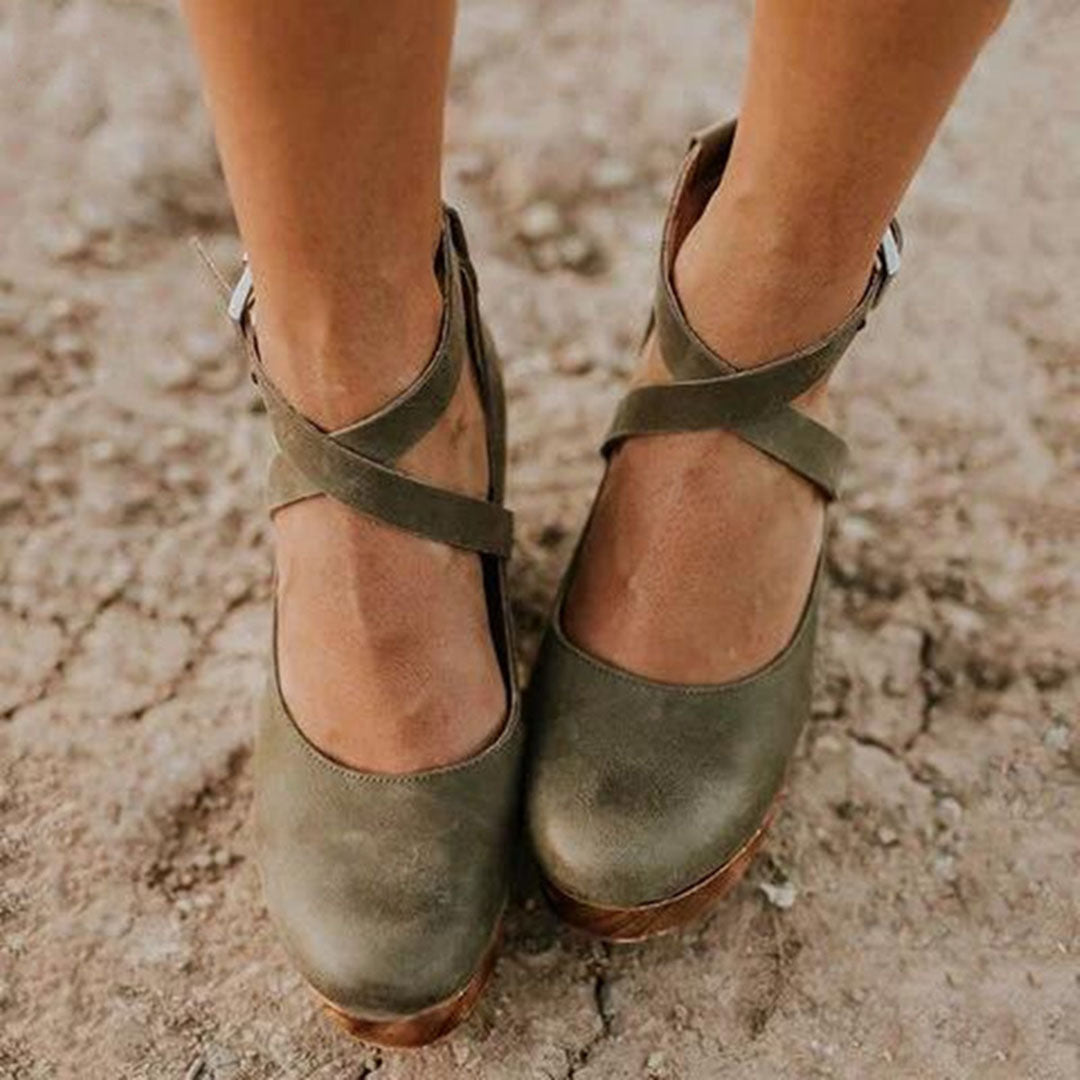 Women's Closed Toe Wedge-Heel Heels – Green