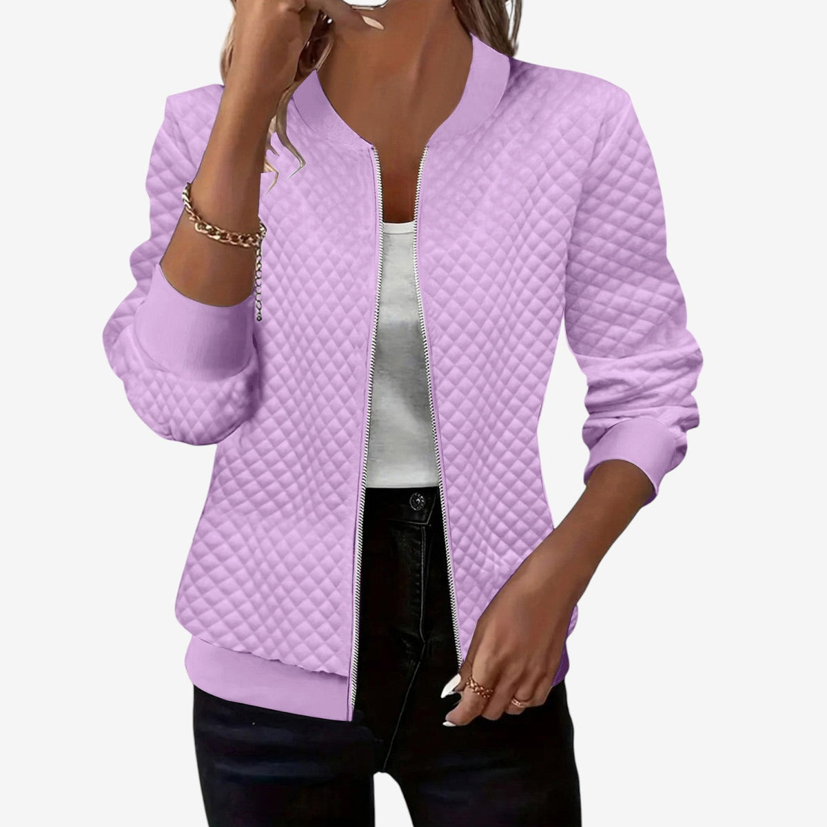 Women's Padded Stand-Collar Bomber Jacket – Purple
