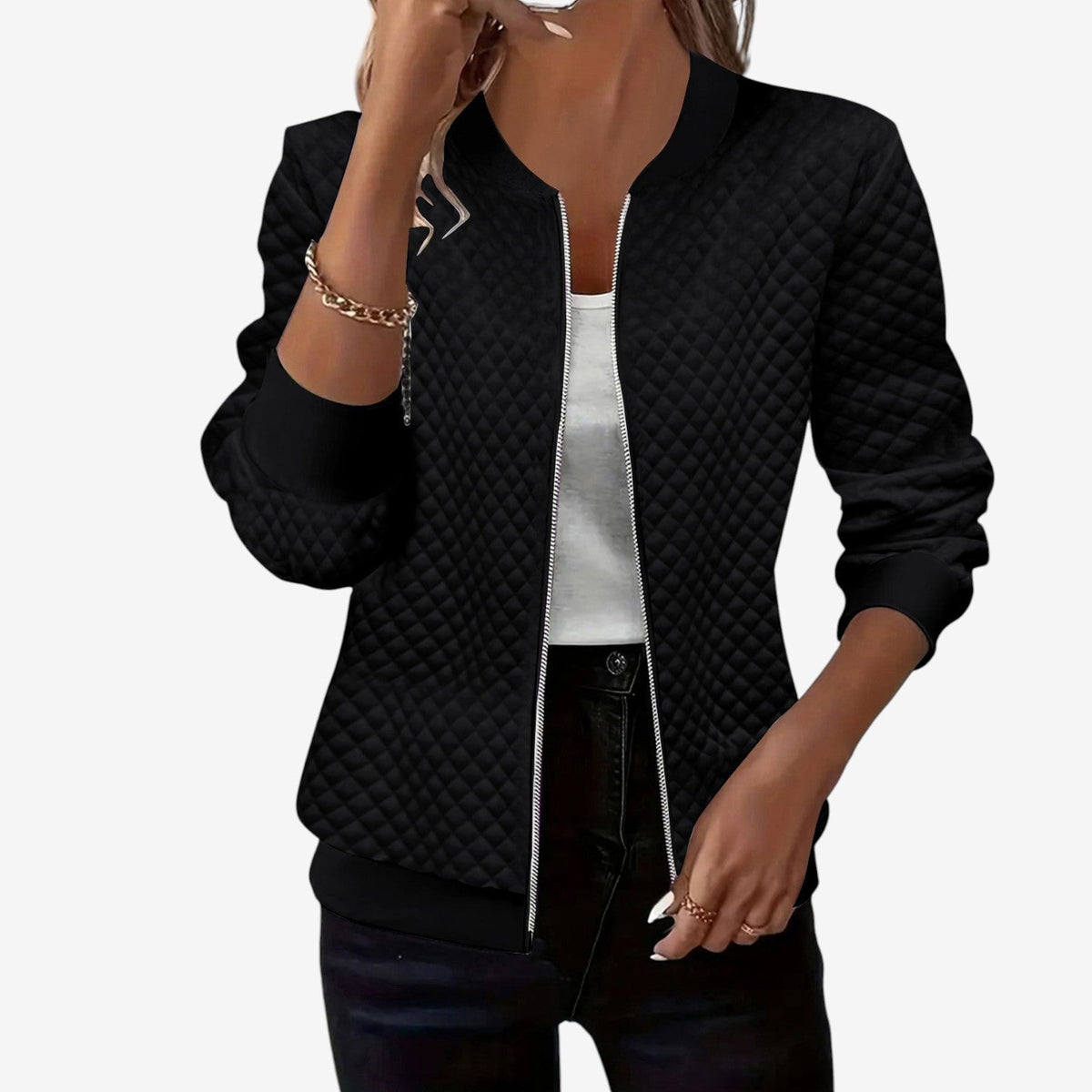 Women's Padded Stand-Collar Bomber Jacket – Black