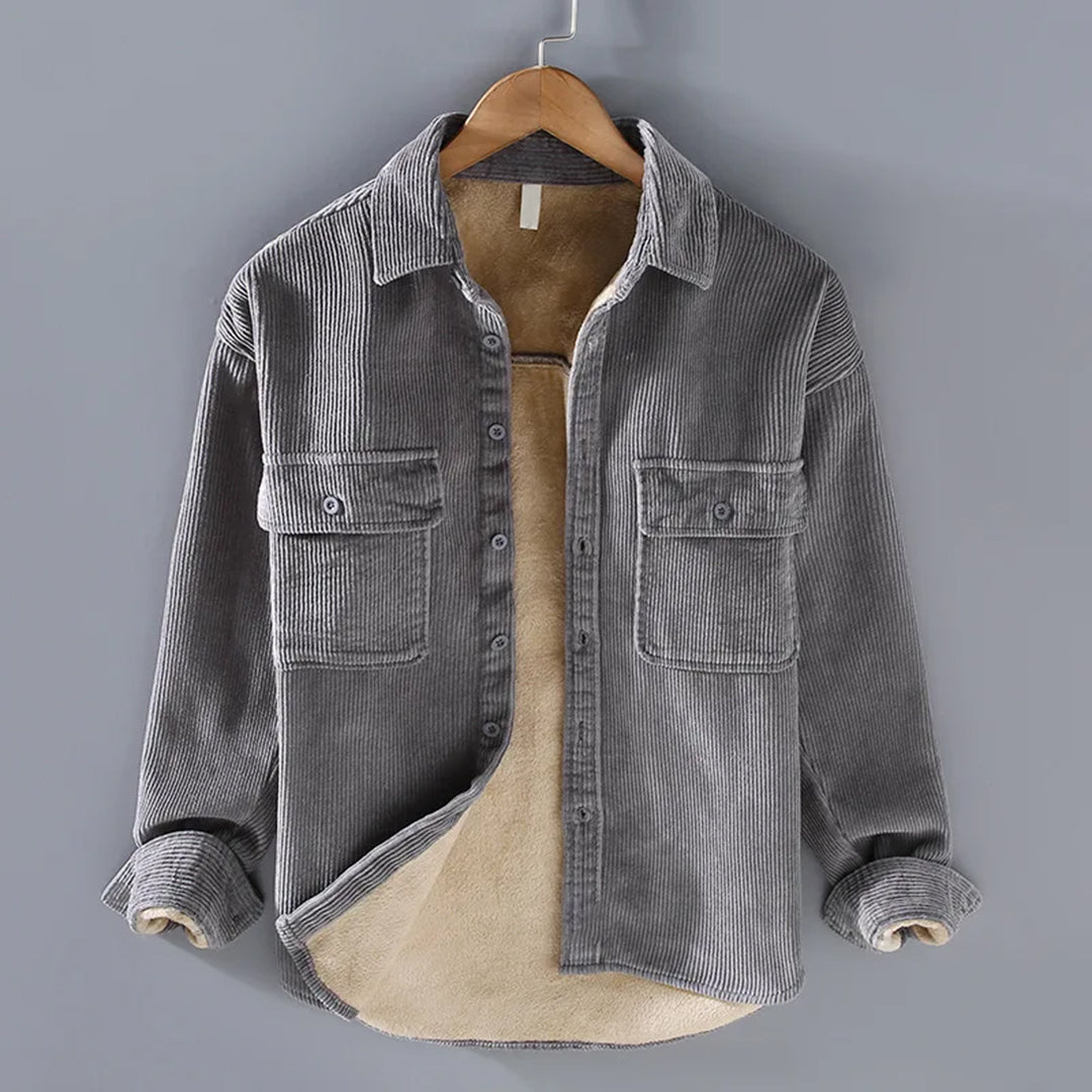 Men's Cord Button-Up Overshirt Jacket – Gray