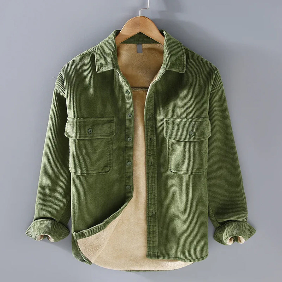 Men's Cord Button-Up Overshirt Jacket – Green