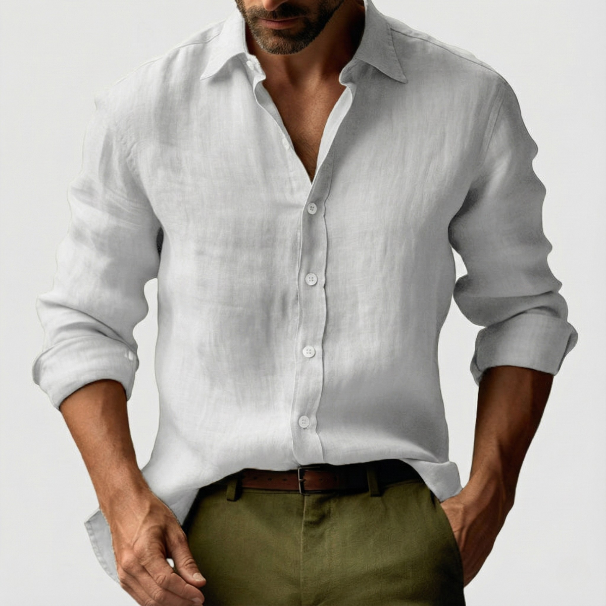 Men's Retro Long-Sleeve Shirt – White