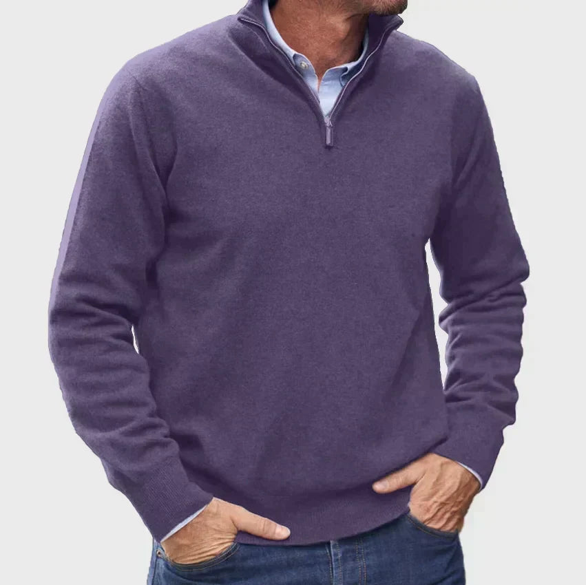 Men's Quarter-Zip Knit Pullover – Purple