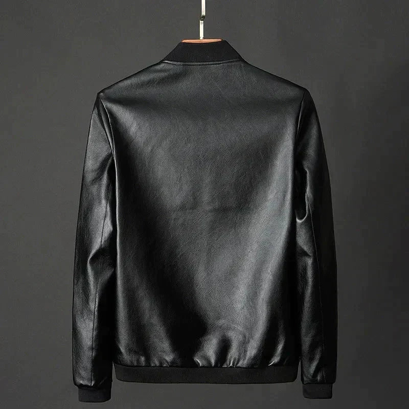 Men's Leather-Look Bomber Jacket with Ribbed Trims – view 5
