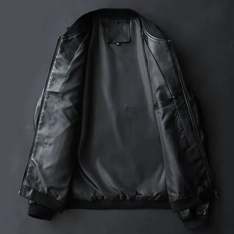 Men's Leather-Look Bomber Jacket with Ribbed Trims – view 4