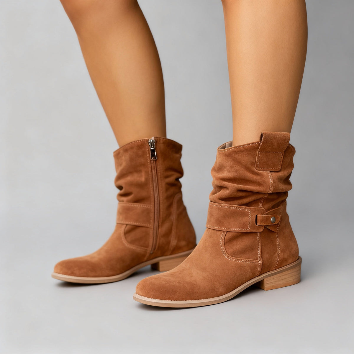 Women's Side-Zip Slouch-Fold Mid-Calf Boots for Evening Wear – Texan Brown