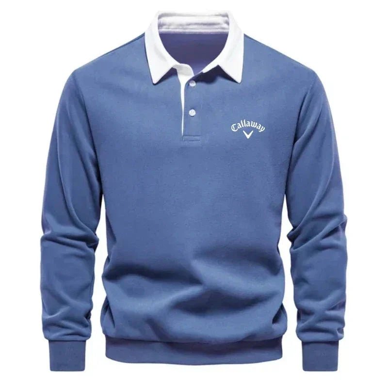 Men's Cotton Blend Contrast Collar Polo Pullover with Knit – Blue