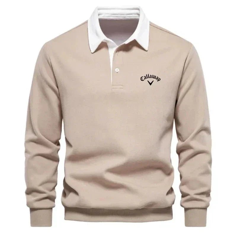 Men's Cotton Blend Contrast Collar Polo Pullover with Knit – Beige