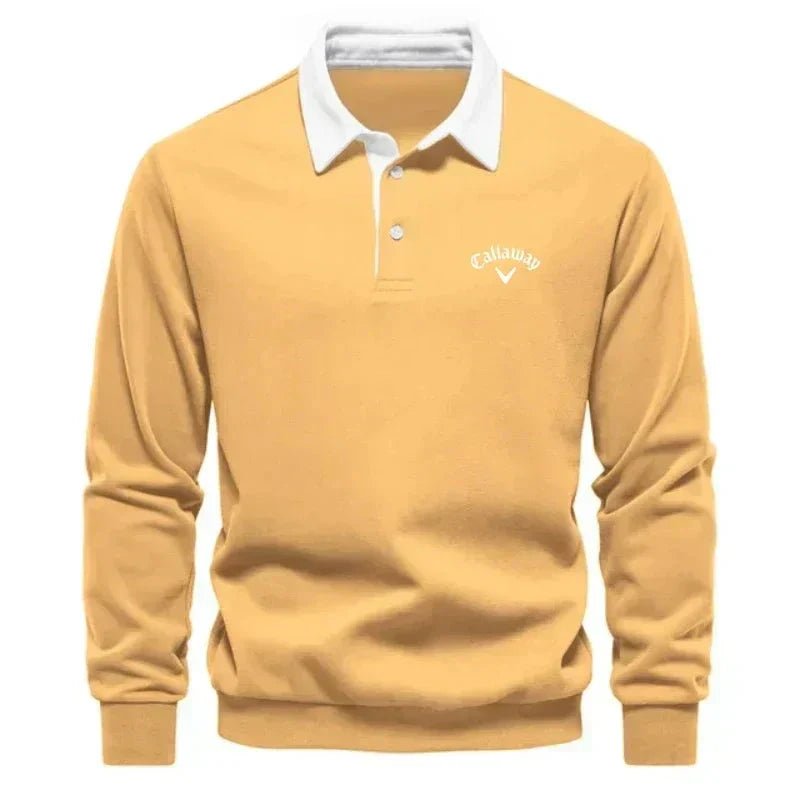 Men's Cotton Blend Contrast Collar Polo Pullover with Knit – Yellow