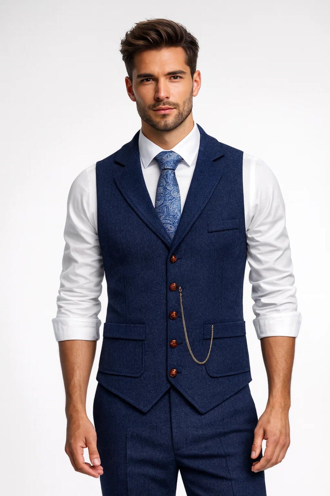 Men's Fitted Notch Lapel Vest – Dark Blue