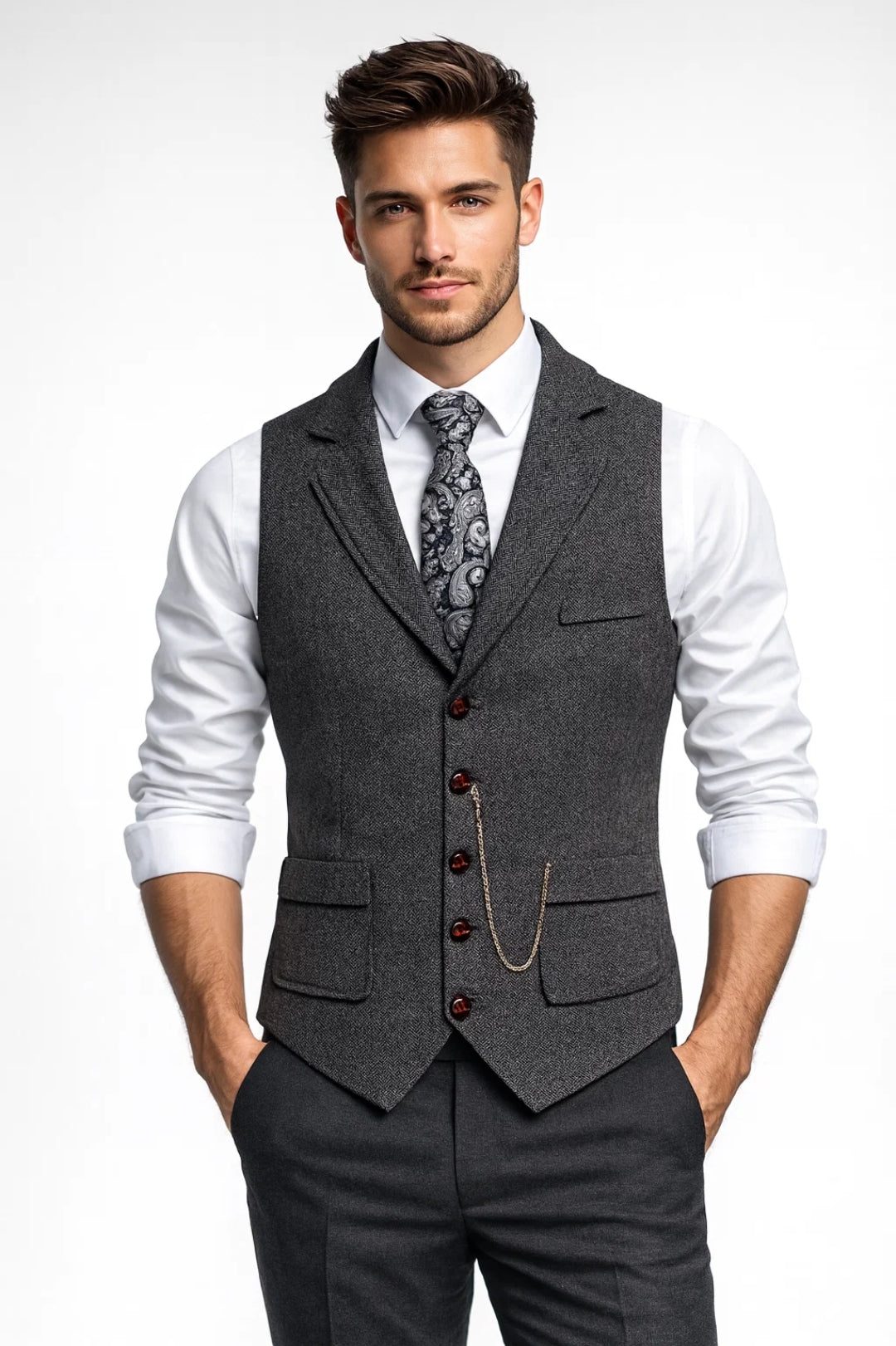 Men's Fitted Notch Lapel Vest – Gray