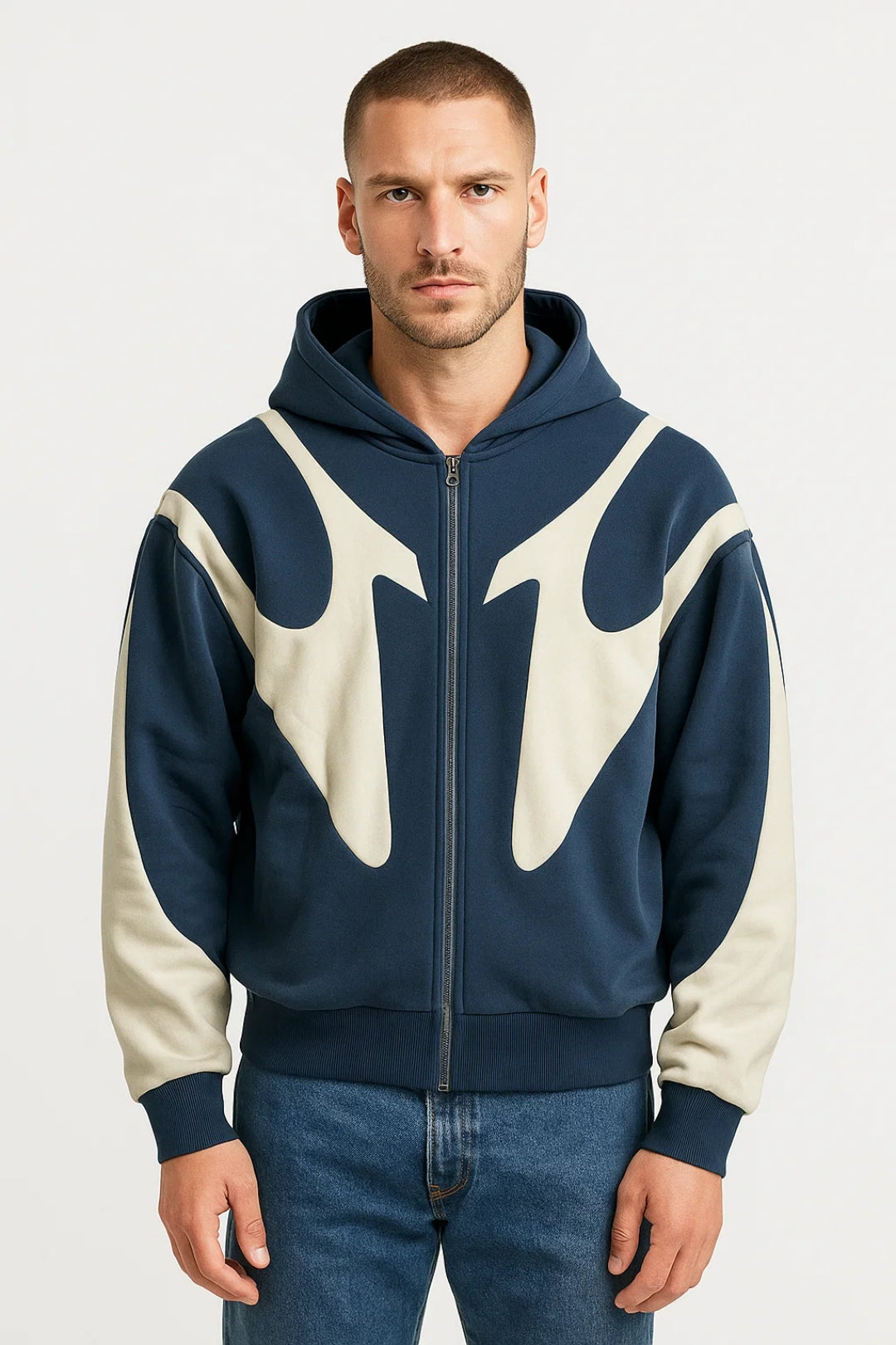Men's Minimalist Full-Zip Hood-Detail Jacket – Blue