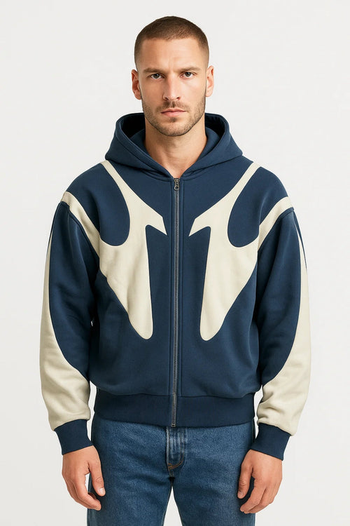 Men's Minimalist Full-Zip Hood-Detail Jacket – Blue