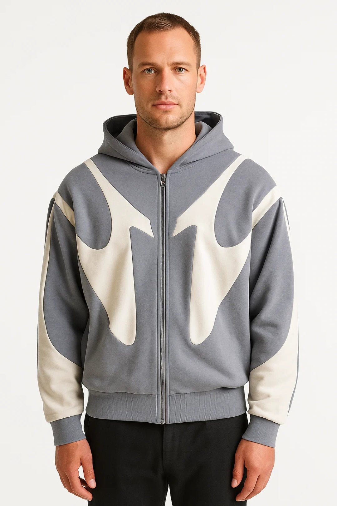 Men's Minimalist Full-Zip Hood-Detail Jacket – Gray