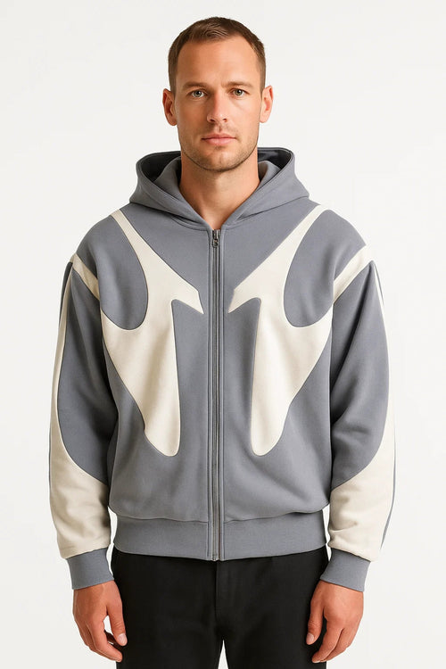 Men's Minimalist Full-Zip Hood-Detail Jacket – Gray