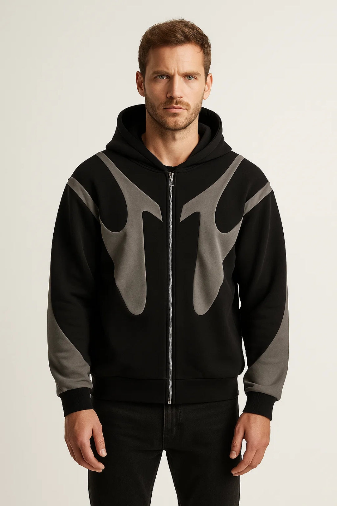 Men's Minimalist Full-Zip Hood-Detail Jacket – Black
