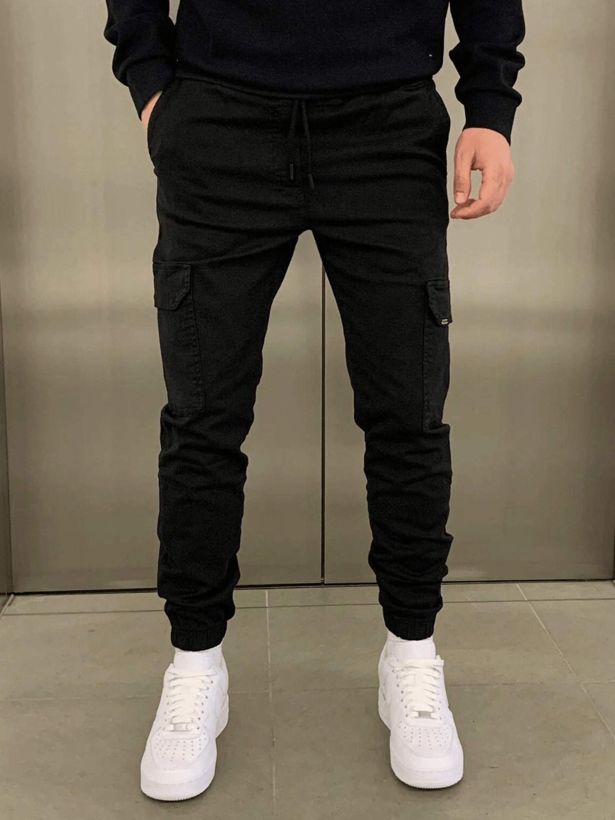 Men's Tie Waist Cargo Pants – Black