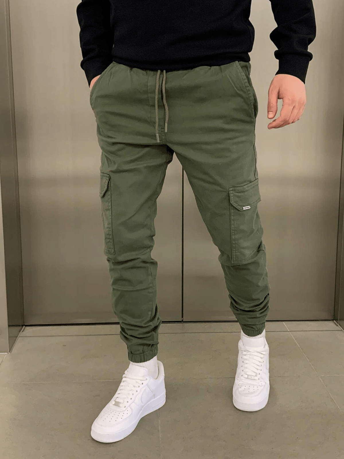 Men's Tie Waist Cargo Pants – Dark Green
