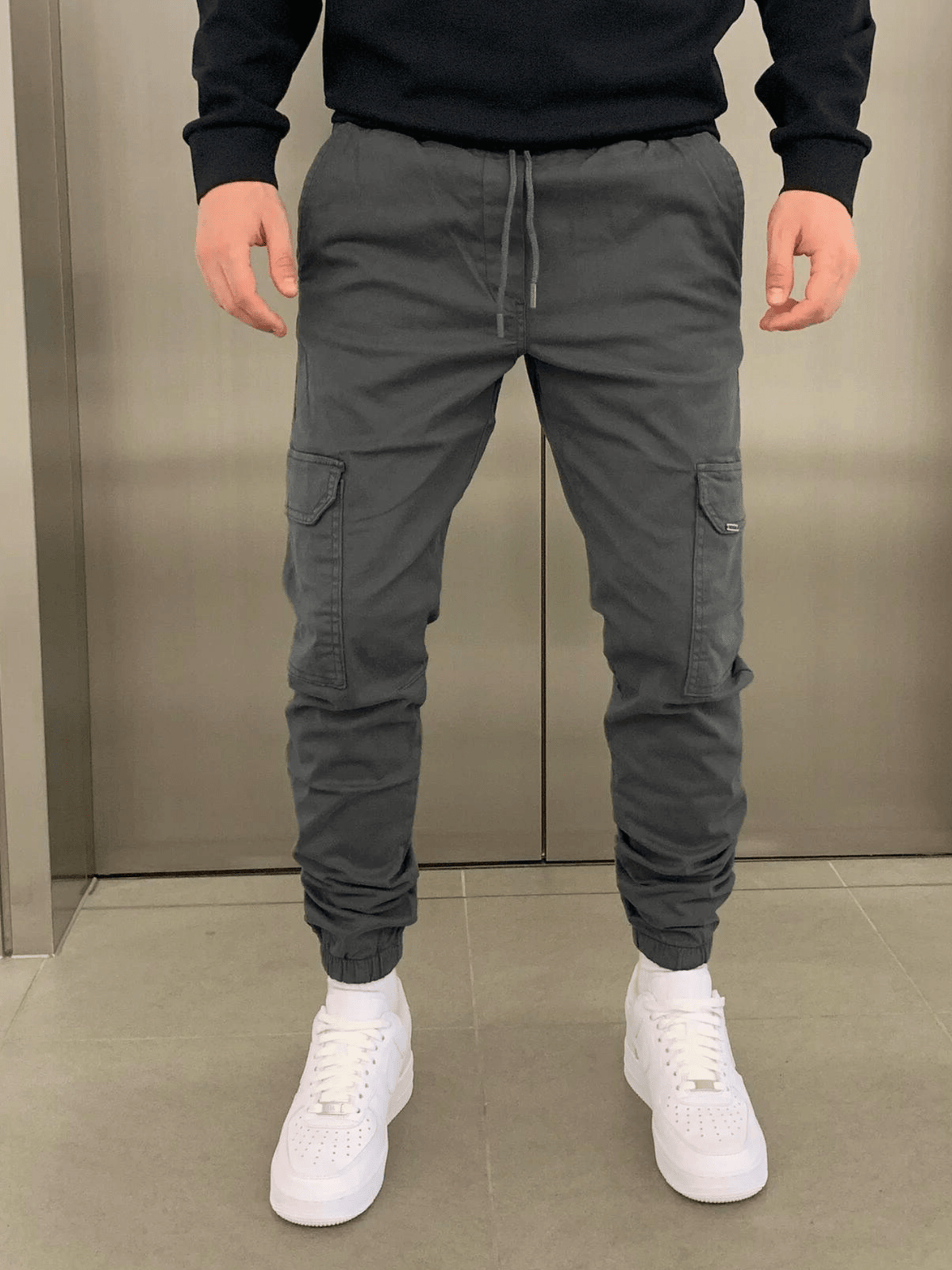 Men's Tie Waist Cargo Pants – Gray