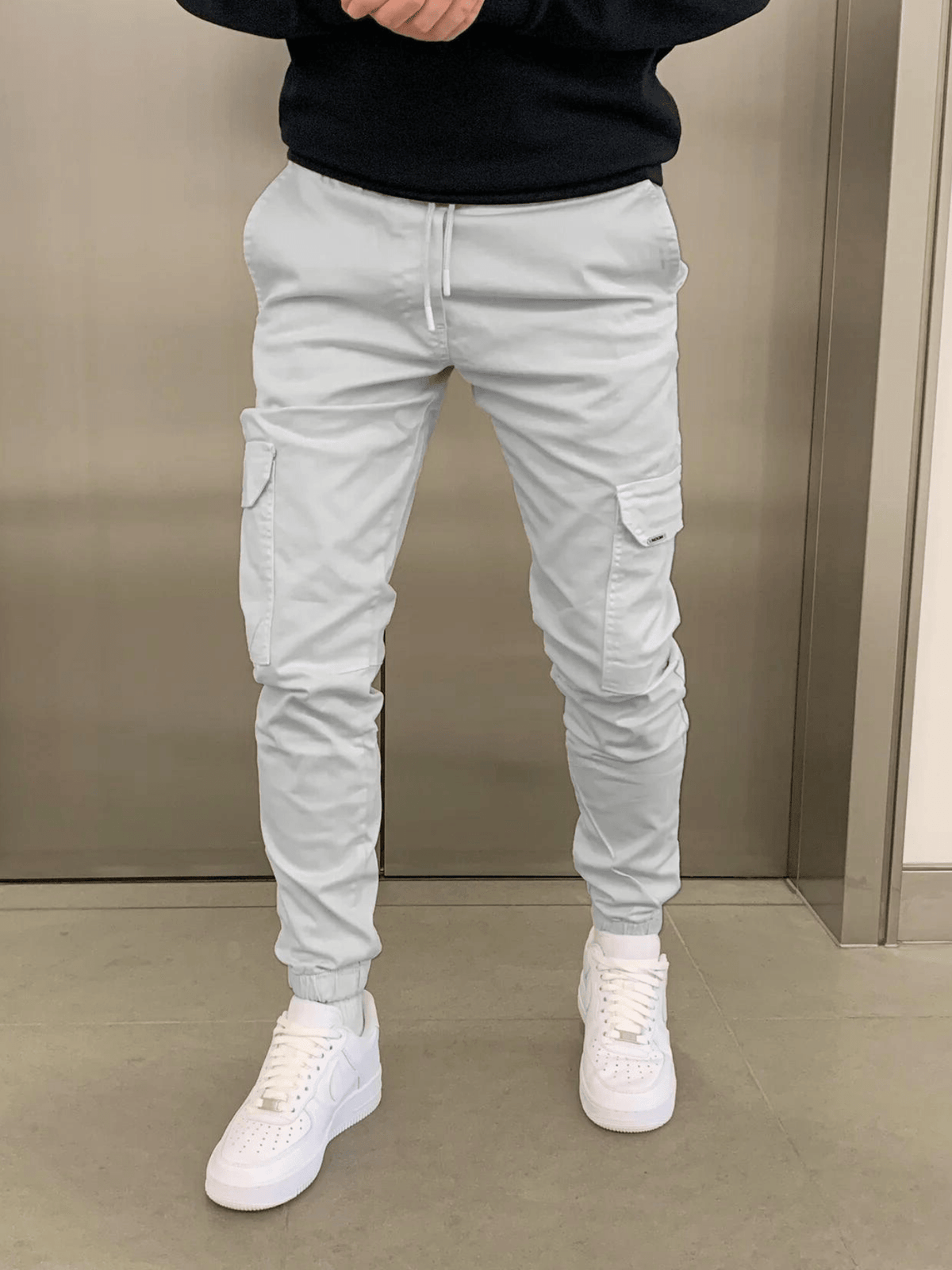 Men's Tie Waist Cargo Pants – Light Gray
