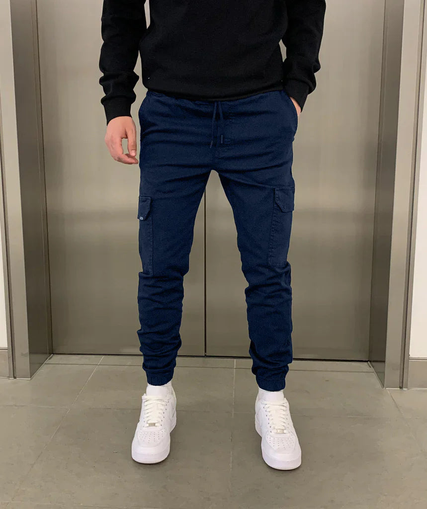 Men's Tie Waist Cargo Pants – Navy Blue
