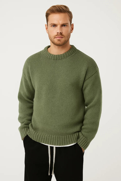 Men's Loose-Fit Chunky-Knit Crewneck Pullover – Green