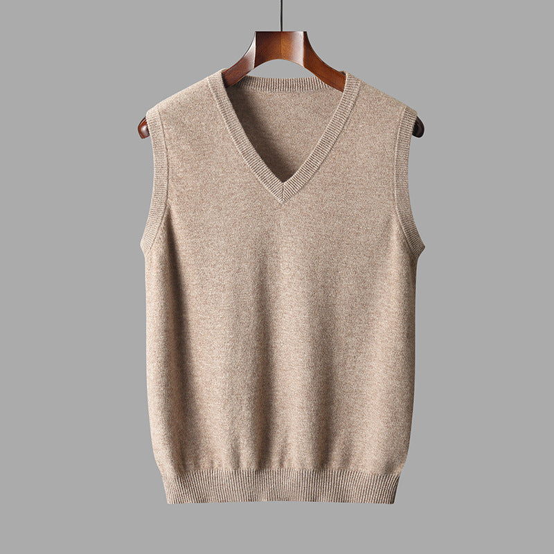 Men's Wool V-Neckline Sweater Vest – Beige
