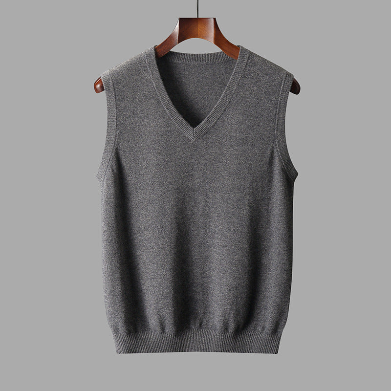 Men's Wool V-Neckline Sweater Vest – Dark Gray