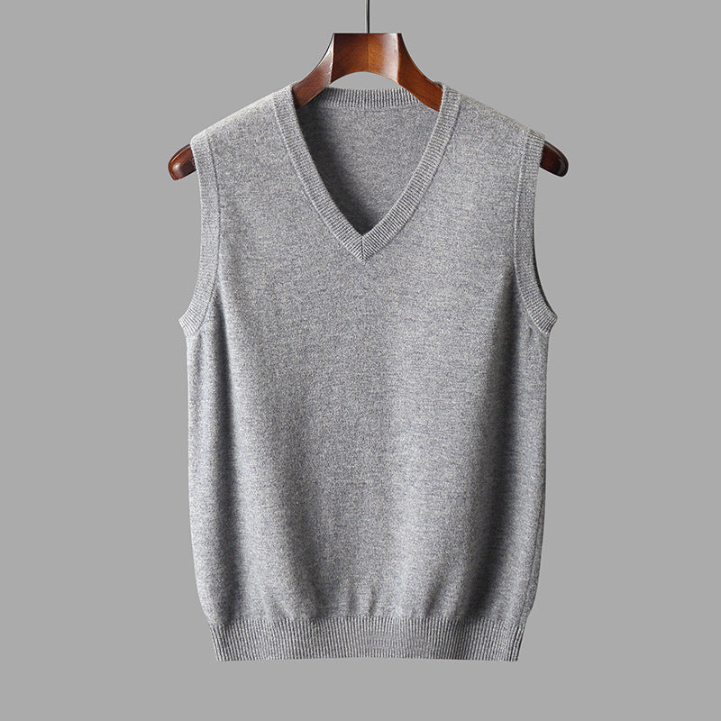 Men's Wool V-Neckline Sweater Vest – Light Gray