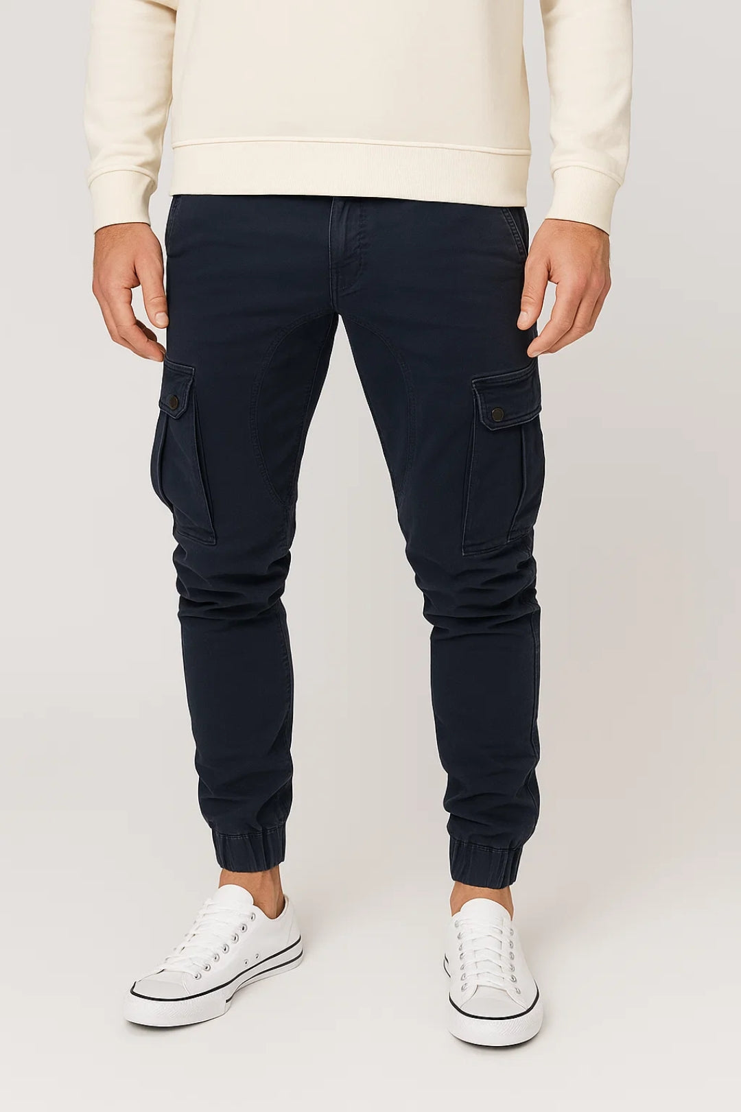 Men's Slim-Cut Fit Cargo Trousers with Elastic Cuffs – Navy Blue